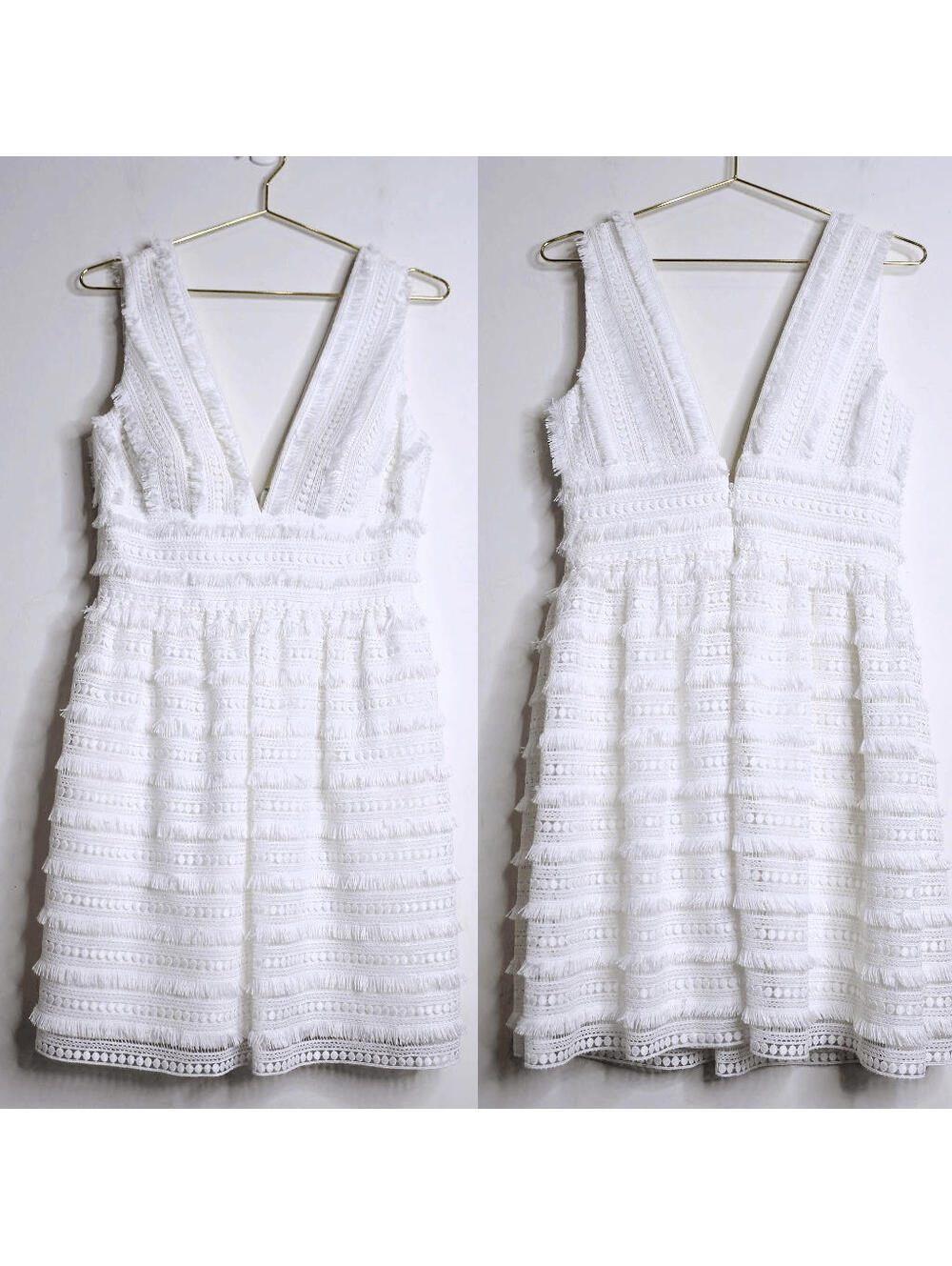 Aidan Mattox Cream Lace Fringe Tiered Sleeveless Mini Dress - 8